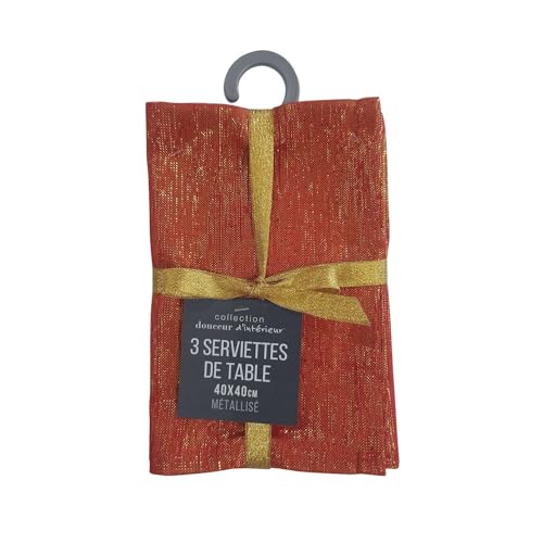 Lot de 6 serviettes fils métallisés L. 40 cm x l. 40 cm - Rouge et or – vue 4