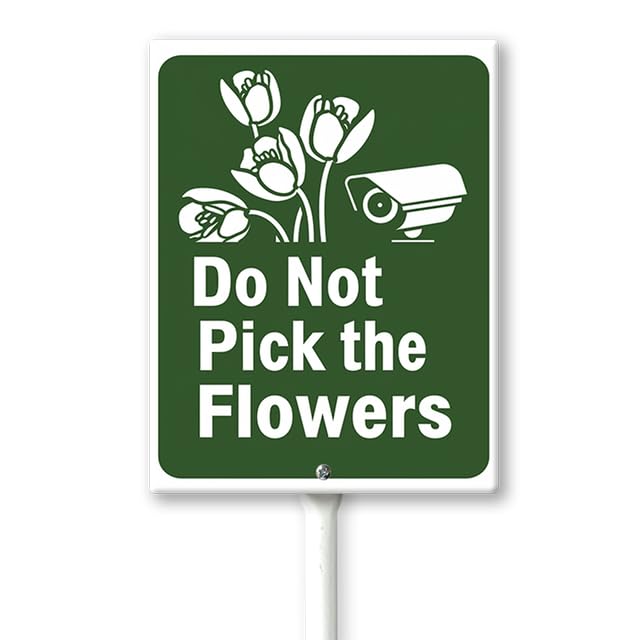 Geroclonup Please Do Not Pick The Flowers Sign with Stake Metal Yard Sign Garden Signs Outdoor for Lawn Yard Garden Decor, Easy to Install 7In x 8.8In