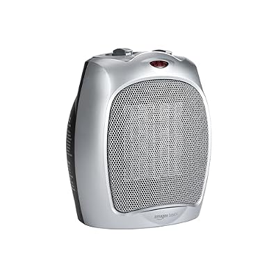 Amazon Basics Ceramic Space Heater, Portable Indoor Heating Solution, With Overheat and Tip-Over Protection, Thermostat, Non-Oscillating, 1500W, Fast Heating, 7.52"D x 6.34"W x 9.45"H, Silver
