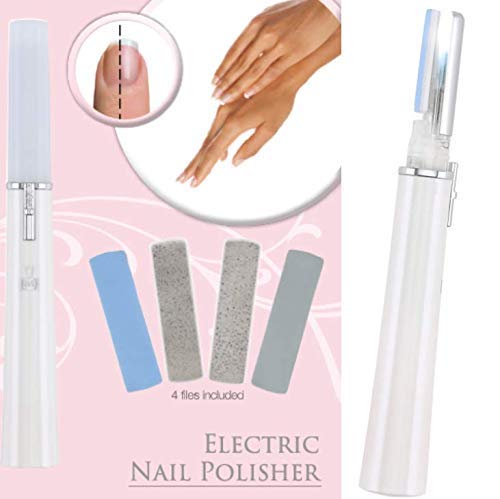 Melissa 16720009 nagelpolijstmachine inclusief 4 vijlen wit met zilveren details op batterijen LED-licht