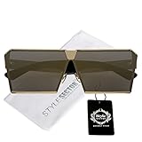 Oversized Square Sunglasses with Flat Top Metal Frame (BROWN)