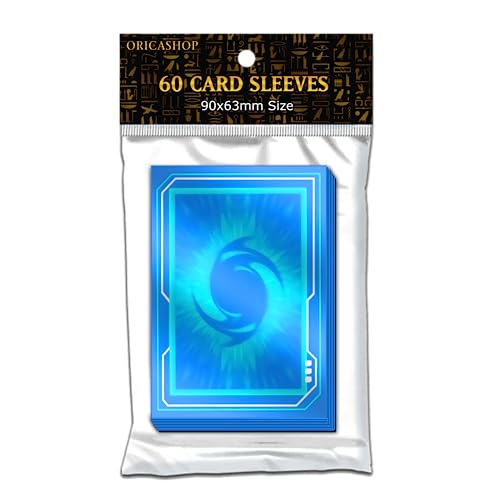 WAIFUWORLD SHOP YGO Card Sleeves | Card Sleeves Compatible with Japanese Yu-Gi-Oh! TCG Cards | Partial Holo Effect | 60 Pieces per Pack | YGO Cases Cyber Design (Blue)