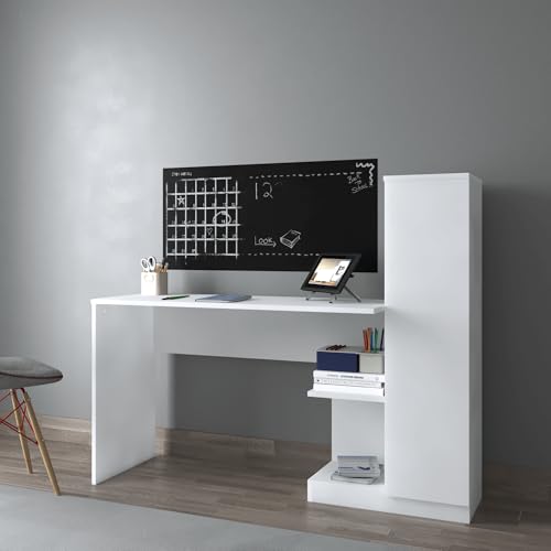 Smart Home Art Schreibtisch Matilda – Computertisch mit integriertem Schrank & Regal, 148x45 cm, Weiß, Stauraum-Arbeitsplatz für Home Office & Jugendzimmer