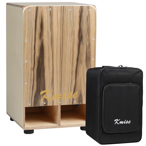 Kmise Portable Cajon Drum Box, 11.8×12.2×19.6' Adjustable Snare Cajons Drums, Solid Ebony & Birch...