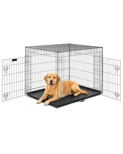 FurDreams 36 Folding Dog Crate for Large Dogs - Heavy-Duty Black Metal Cage with Front & Side Doors Chew-Resistant Plastic Tray & Carry Handle Quick Setup (92 × 57 × 63 cm)