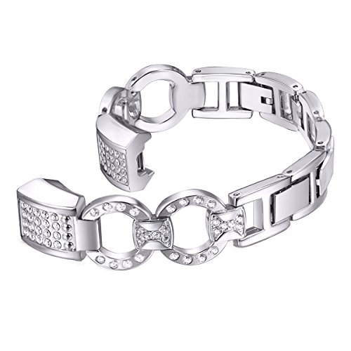 bayite Metal Bands Compatible with Fitbit Alta and Alta HR, Set with Rhinestone, Silver