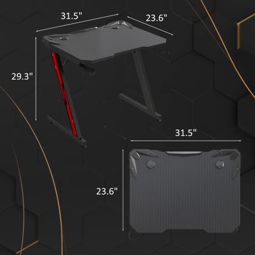 Homall Gaming Desk, Computer And Gaming Table Z Shaped For Pc, Workstation, Home, Office With Carbon Fiber Surface Cup Holder And Headphone Hook (32 Inch, Black) #TOP2