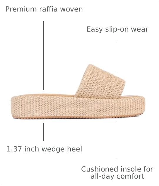 Image of Monrovia Platform Sandals Women Raffia Espadrille Slides, Woven Straw Flatform Beach Sandals Women, Slip On Summer Vacation Shoes, Comfortable Casual Daily Wear