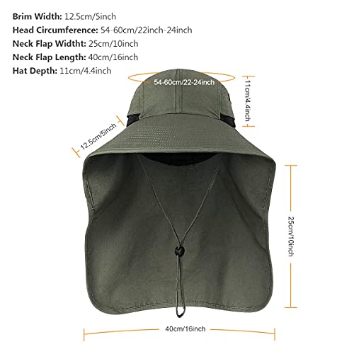 Outdoor Sun Hat For Men With Uv Protection Safari Cap Wide Brim Fishing Hat With Neck Flap, For Dad (Army Green) #TOP5