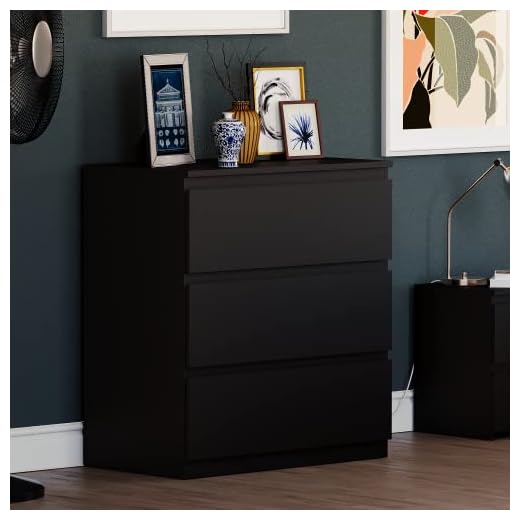 Vida Designs Denver 3 Drawer Chest of Drawers Black – Modern Wooden Storage Unit