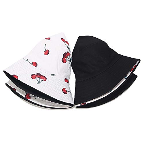 Mashiaoyi Unisex Print Double-Side-Wear Reversible Bucket Hat Cherry White #TOP4