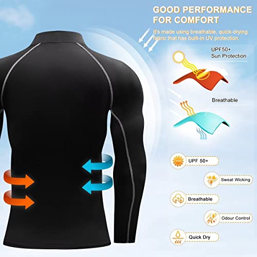 Ski Base Layer Men Cold Weather Turtleneck Mens Thermal Long Sleeve Shirt Fleece Compression Shirts For Men Running Cycling Hiking Hunting Thermals Underwear Tops,Quick Dry High Wicking 3237 Black L #TOP2