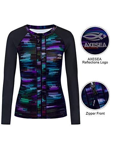 AXESEA Women's Rash Guard Tops Long Sleeve Bathing Suits Printed UV Sun Protection Swim Shirt (US 12(Read Seller Size Chart in Image), Aurora)