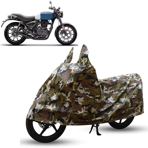 Image of Sulfar Bike Cover for Royal Enfield Hunter 350 (Metro /Retro) | Waterproof, Dustproof & UV Protected | All Weather Two Wheeler Cover (Army Green) New 2026 Variants