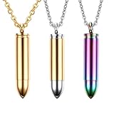 OIDEA 3pcs Men's Engraving Bullet Remembrance Necklace- Stainless Steel Bullet Shape Pendant Locket Set, Openable Urn Ashes Holder, Free Chain
