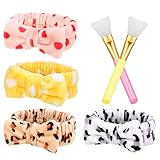 tonyg-p 4 Stück Spa Stirnband mit 2er Make-up Pinsel Silikonbürsten Coral Fleece Elastisches Bowknot Haarbnder fr Frauen Duschen Gesicht Waschen Sport Hautpflege
