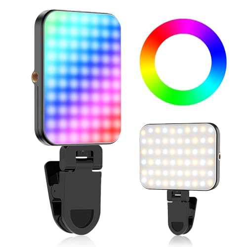 Flintronic RGB Clip On Selfie Licht, Foto Licht Kompakte mit 95 LED, 1500mAh, 4 Lichtmodi, 2700-6500K, Zurück Magneten, Fotolicht für Make up Fotografie, Produktfotografie, Camera und YouTube Vlogs