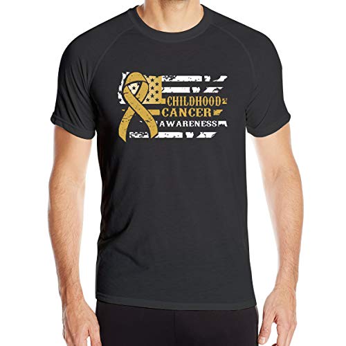 USA Flag Childhood Cancer Awareness Men's Tucked Crew T-Shirt Fit Athletic Undershirts Black