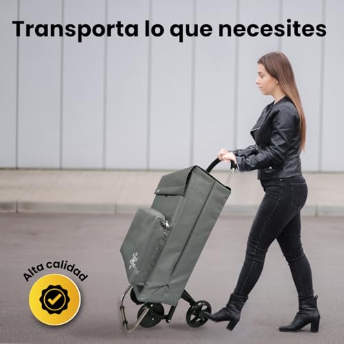 POPYS® Carro de la Compra de 50L + Gancho Multiusos de Regalo con Compartimento Refrigerante | Carrito Compra de 4 y 2 Ruedas Ideal para Supermercado (Requiere Montaje) (Gris.)
