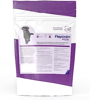 Flexadin Adult Dog Joint Supplement containing UC-II | Designed to aid Mobility & Flexibility | Natural Ingredients Omega 3 & Vit E | Aged 2+ | 60 Chews
