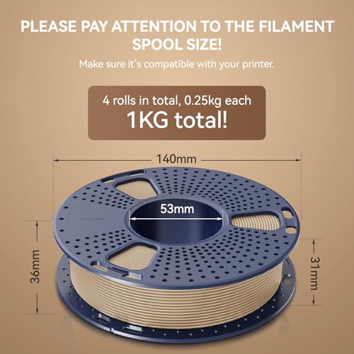 Image of JAYO Wood PLA Filament 1.75mm, 3D Printer Filament Bundle, 15% Real Wood Fibers Added, 250g Spool, 4 Rolls, 1kg in Total