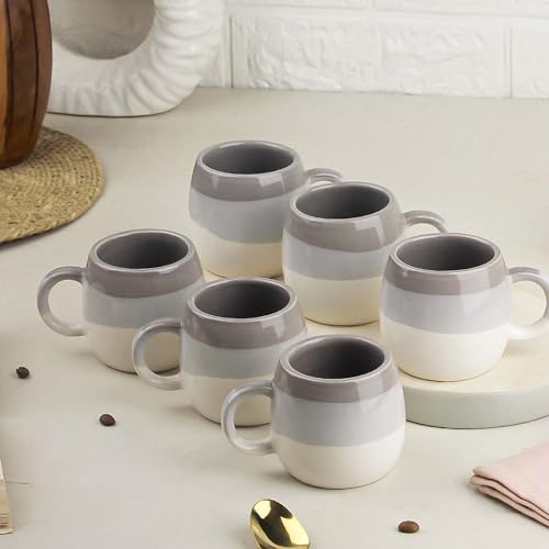 Image of The Earth Store Tritone Grey Ovule Shape Cup Set of 6 for Tea, Microwave and Dishwasher Safe, Perfect for Every Occasion Capacity - 190 ml Each