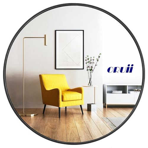 Round Mirror, Black Round Mirror 24 inch, Round Wall Mirror Metal Frame, Round Bathroom Mirror, Circle Mirrors for Wall, Living Room, Bedroom, Vanity, Entryway, Hallway.
