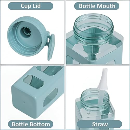Image of LHOTSE FreeSip Cute Square Water Bottle for School with Straw & Leakproof Lid - Large Capacity Kawaii Bottle for Kids, Girls & Office Use (Green)