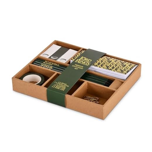 Elbenwald Set de Escritura El Señor de los Anillos con Diseño del Anillo Único - con Marcadores, Mini Cuaderno, Lápices, Sacapuntas, Cinta Adhesiva, Clips - Set 20 x 16,5 x 3 cm - Verde