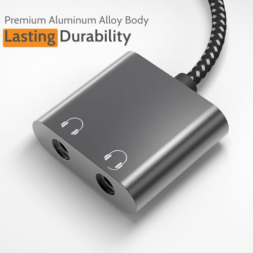 Image of USB C to Dual 3.5mm Headset Splitter Compatible for 2018 iPad Pro 11 inch 12.9 inch, MacBook Pro /Air, Aluminum Alloy Shell Type C to 2x3.5mm Headphone Jacks Audio Adapter for Sony Xperia XZ 3, OnePlus 6T