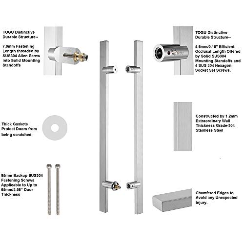 Togu Tg-6017 18 Inches Length Heavy-Duty Commercial Grade-304 Stainless Steel Push Pull Door Handle/Barn Door Pull Handle/Glass Pulls, Brushed Stainless Steel Handle& Polished Chrome Solid Standoffs #TOP2