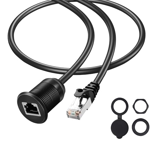 QINJOOELC Cat6 RJ45 Panel Mount Extender Cable Male to Female CAT6 Ethernet LAN Cable Threaded Fixed for Car Motorcycle Truck Boat Dashboard Panel Flush Mount Waterproof Dustproof (0.5M/1.6Ft)