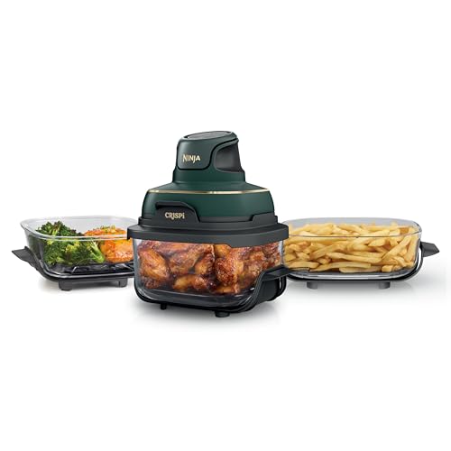 Image of Ninja Crispi 5-in-1 Glass Air Fryer | With Nontoxic 2.5 QT, 4QT, 6-Cup Containers & Lids | Microwave, Freezer & Dishwasher Safe | 450F Max Temp | Green | FN103BF