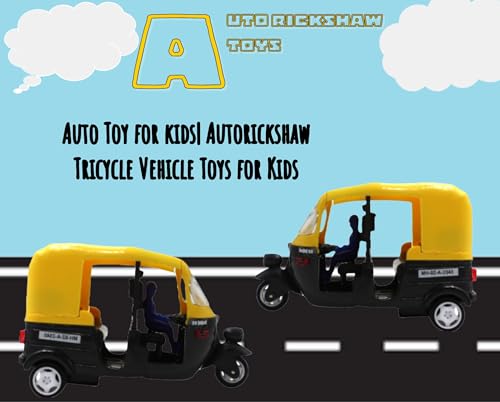 Image of NeoKiddo Pull Back CNG Auto Rickshaw Toy for Kids | 3-Wheeler Autorickshaw Vehicle Toy with Driver | Durable Mini Auto Toy for Boys & Girls (Yellow Black)