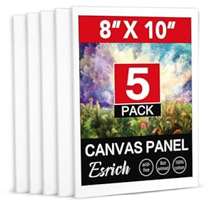 ESRICH Canvas Boards for Painting, 5 Pack Canvases for Painting 8×10 Cotton Primed Acid Free Blank Canvas Panels for Oil Paint, Watercolor, Acrylic Paint, Gouache and Tempera.