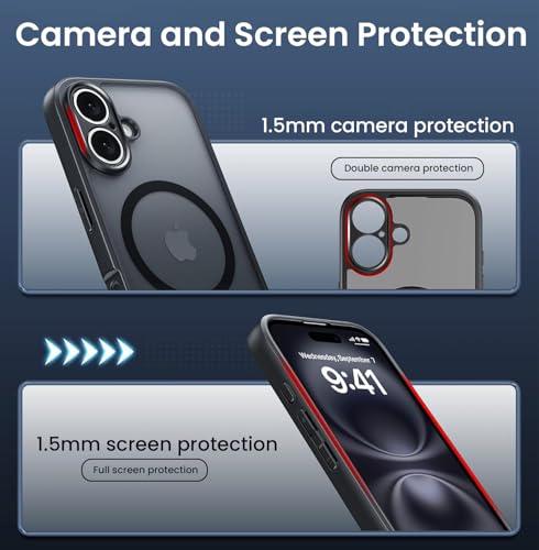Image of Enflamo Polycarbonate Matte Magnetic & Drop Protection Back Cover Case for iPhone 16 | Ultra Hybrid Camera Protection (Black)