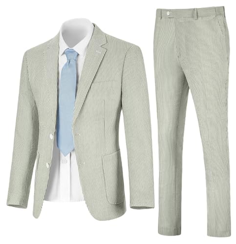 Mens Seersucker Suit Slim Fit Suits for Men Summer Striped Wedding Prom Party Dinner 2 Piece Daily Suit Jacket Blazer Pants2