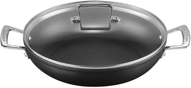 Le Creuset Wzmocniony nieprzywierający 28 x 6,5 cm płytkie naczynie do zapiekania ze szklaną pokrywką, aluminium