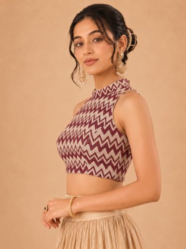 Image of Vamas Women's Net Saree Blouse | Padded Sleeveless Back Open Designer Blouse | ReadymadeEthnic Blouse with Tie-Up Back for Women