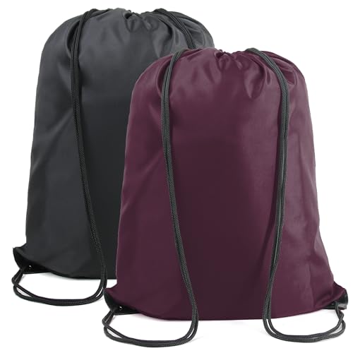 Image of BeeGreen Black Maroon Drawstring Backpack Bags Bulk 2 Pack X-Large 22.4 inch L x 17.5 inch W Sports Cinch Sack Gym String Bags Machine Washable Heavy Duty String Backpack For Men Women