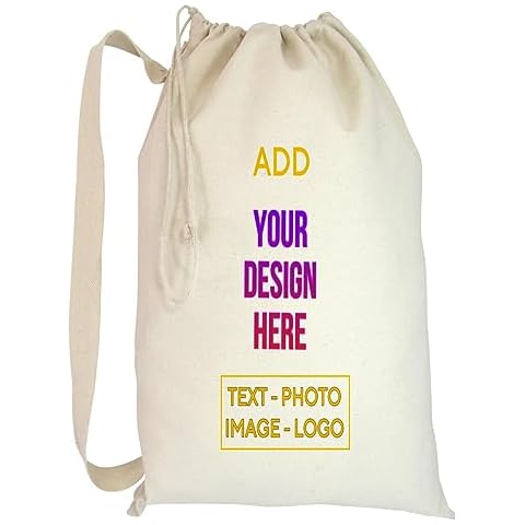 Personalized Heavy Canvas Laundry Bags, Custom Drawstring Sacks for Christmas Santa Gifts, College dorms, Graduation Gifts, Promotions, Trade shows Add your Logo, Image, Text (Large, Natural) Cover