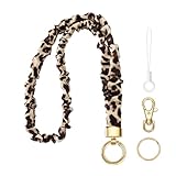 Stretchy Lanyard for ID Badges,Teacher Lanyard for Keys, Cute Neck Lanyard for Women (Coffee-Colored Leopard Print)