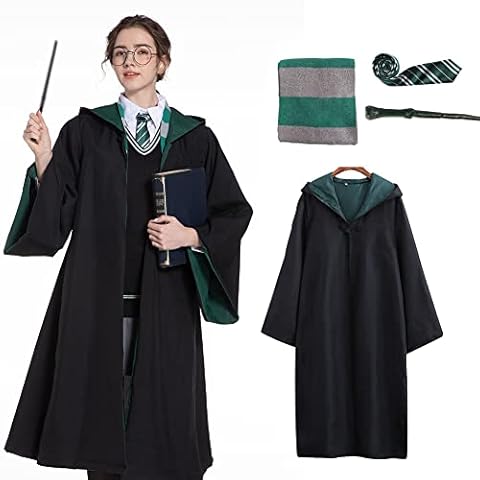 Formemory Wizard Cloak Magic Robe Costume with Tie Scarf Wand for Child and Adult, 4 Pcs Set Magic School Uniform, Men Women Magical Robe Wizard Fancy Dress, Halloween Cosplay Costume (xl) Cover