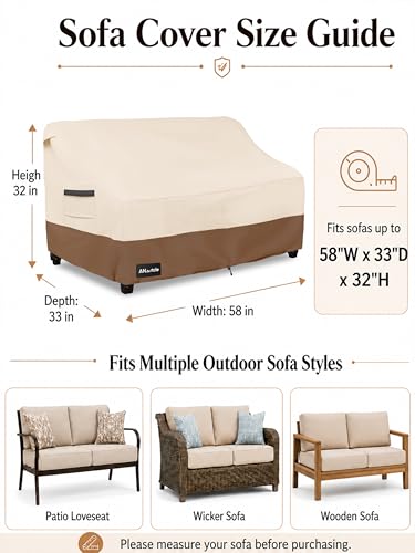 Image of ANartcle 2-Seater Patio Loveseat Cover,58W x 32.5D x 31H Inches Outdoor Couch Cover,100% Waterproof Heavy Duty Patio Sofa Covers,Patio Furniture Covers,Beige&brown