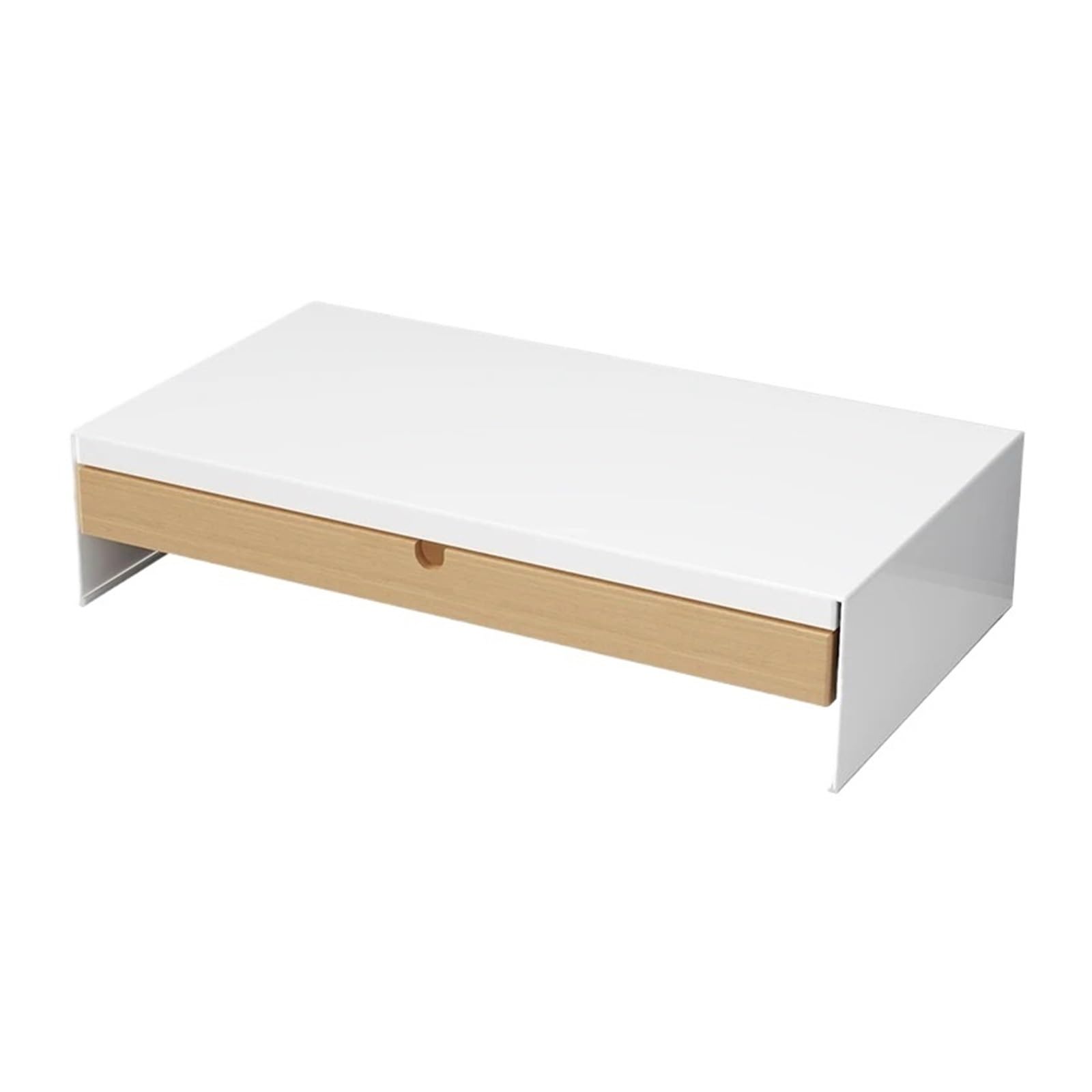 Generico Supporto For Monitor Con Cassetto In Bambù, Organizer Ergonomico For Scrivania Con Spazio Di Archiviazione E Gestione Dei Cavi, Bianco(White)