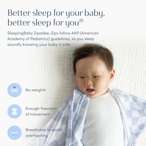 Image of SleepingBaby Zipadee-Zip Transition Swaddle - Cozy Baby Swaddle Blanket with Zipper Convenience - Roomy Wearable Blanket for Easy Diaper Changes - Lavender Check, Small (4-8 Month)