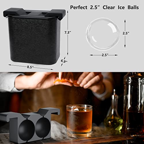 Image of TINANA Clear Ice Ball Maker, 2.5 inch Crystal Clear Ice Cube Tray Make 2 Large Sphere Ice Balls for Whiskey Cocktails & Bourbon