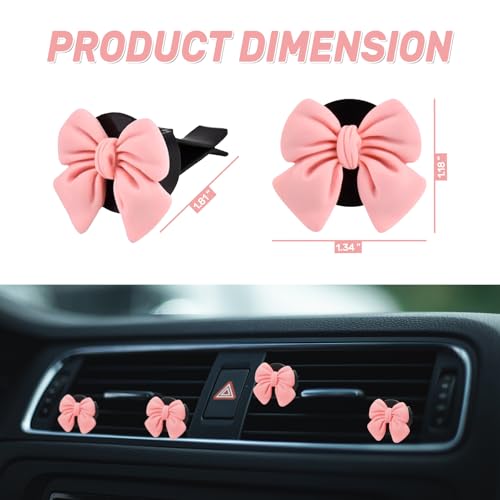 Image of 6PCS Pink Bow Car Air Freshener Vent Clips, Aesthetic Girly Car Decor Accessories, Cute Vent Diffusers for Women and Girls, Coquette Style Auto Interior Decoration
