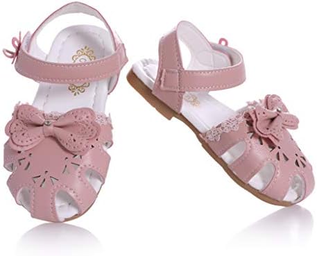 Toddler Baby Girls Summer Princess Soft Leather Sandals Closed Toe Flat Shoes (15/4M US Toddler, Pink)