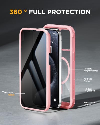 Image of Miracase for iPhone 15 Pro Case 6.1'',with Private Screen Protector,Pink